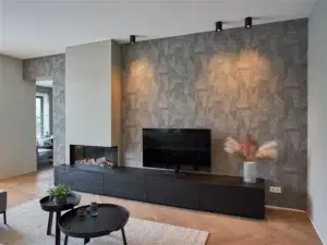 tv meubel met sfeerhaard zwart eiken