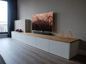 TV haard meubel faber opti myst eiken wit radiatorbekleding laag tv meubel